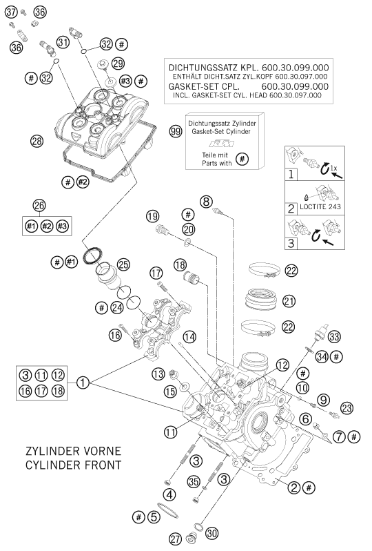 Sprängskiss: Cylinder Head Front – KTM 990 SUPER DUKE R 2011