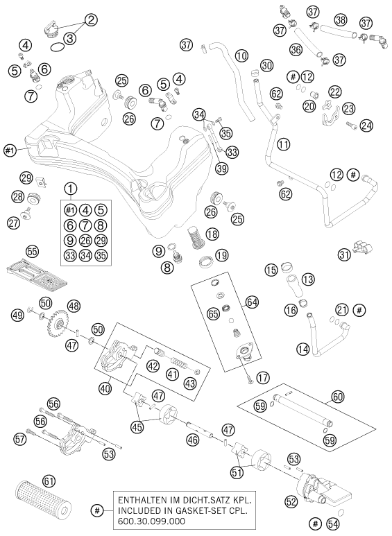 Sprängskiss: Lubricating System – KTM 990 SUPER DUKE BLACK 2011