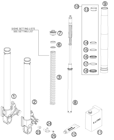 Sprängskiss: Front Fork Disassembled – KTM 990 SUPERM. T BLACK ABS 2011