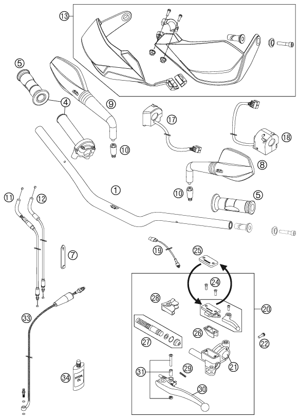 Sprängskiss: Handlebar, Controls – KTM 990 SUPERM. T BLACK ABS 2011
