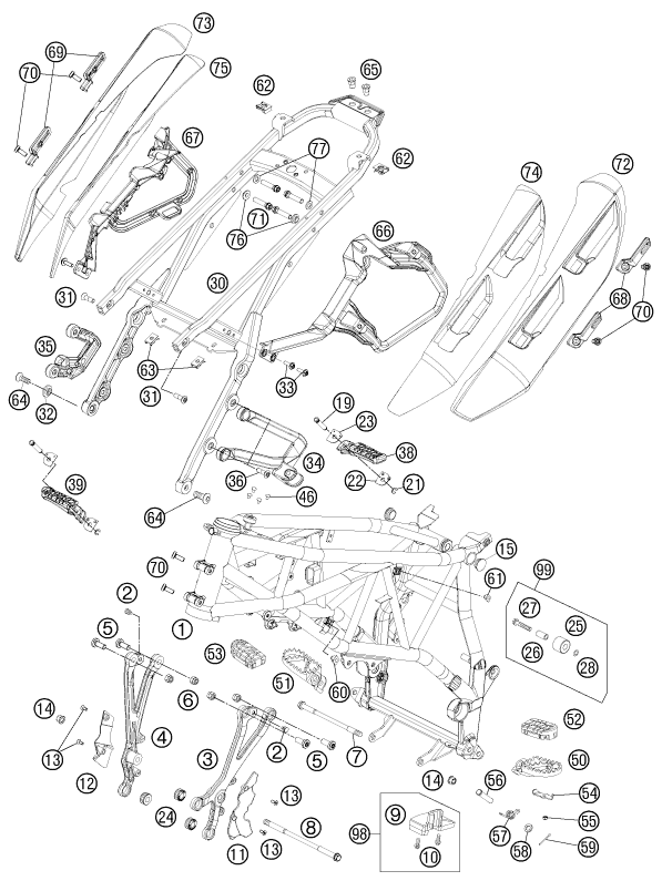 Sprängskiss: Frame – KTM 990 SUPERM. T BLACK ABS 2011