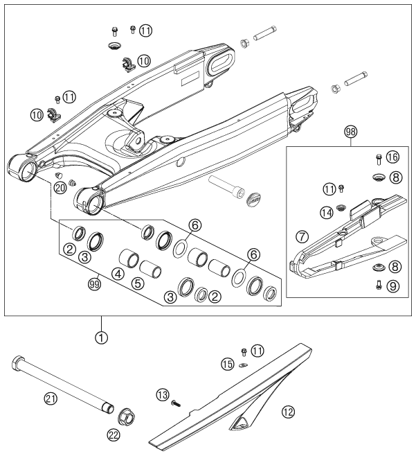 Sprängskiss: Swing Arm – KTM 990 SUPERM. T BLACK ABS 2011