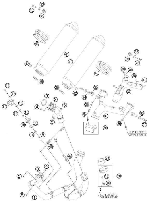 Sprängskiss: Exhaust System – KTM 990 SUPERM. T BLACK ABS 2011