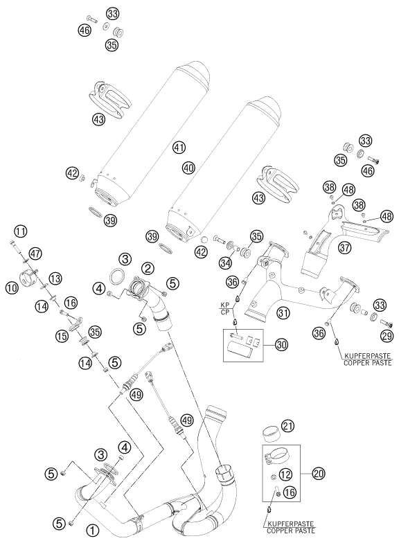 Sprängskiss: Exhaust System – KTM 990 SUPERM. T WHITE ABS 2011