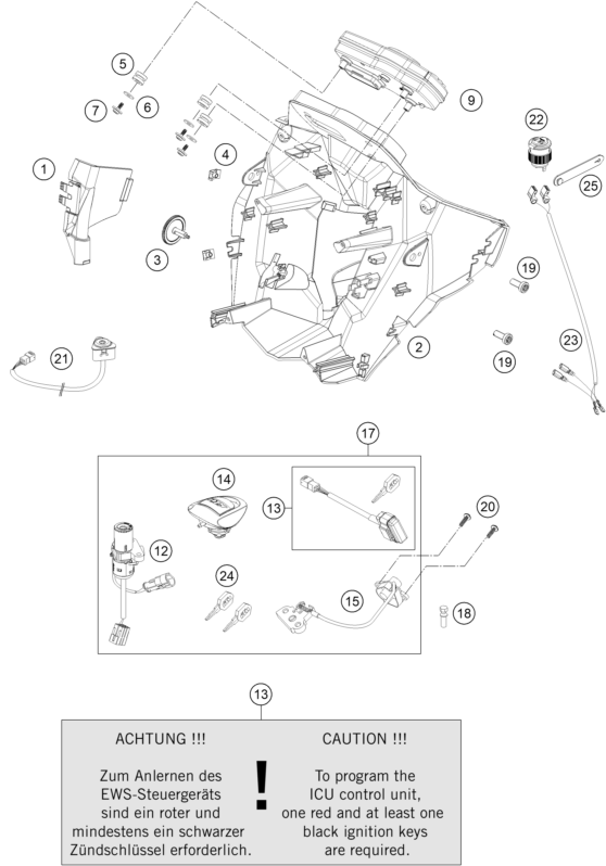 Sprängskiss: Instruments / Lock System – KTM 990 SUPERM. T BLACK ABS 2011
