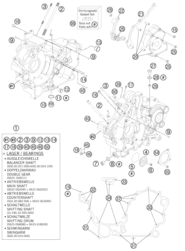 Sprängskiss: Engine Case – KTM 990 SM-T LIM.EDIT.OR. ABS 2011