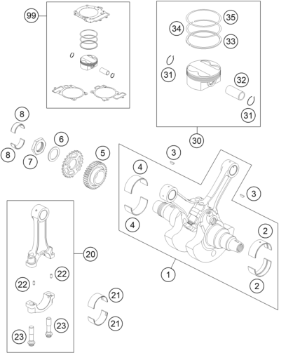 Sprängskiss: Crankshaft, Piston – KTM 990 SM-T LIM.EDIT.OR. ABS 2011