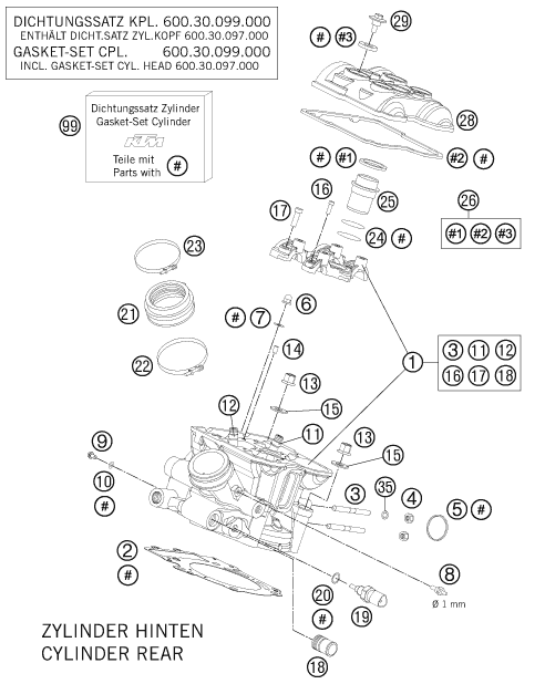 Sprängskiss: Cylinder Head Rear – KTM 990 SM-T LIM.EDIT.OR. ABS 2011