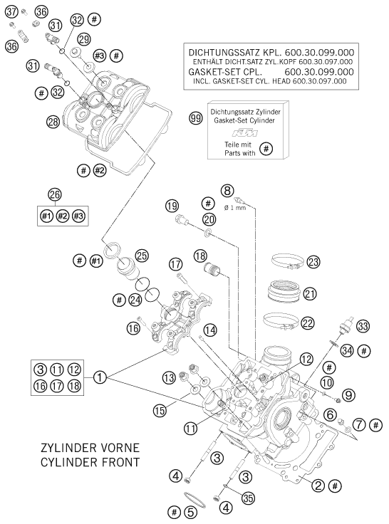 Sprängskiss: Cylinder Head Front – KTM 990 SM-T LIM.EDIT.OR. ABS 2011