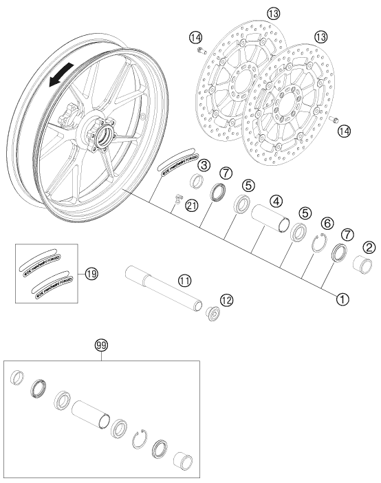 Sprängskiss: Front Wheel – KTM 990 Supermoto R 2011