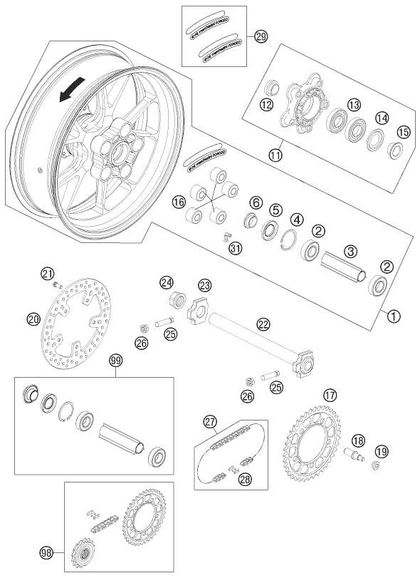 Sprängskiss: Rear Wheel – KTM 990 Supermoto R 2011