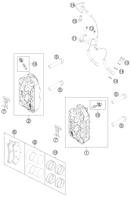 Sprängskiss: Front Brake Caliper – KTM 990 Supermoto R 2011