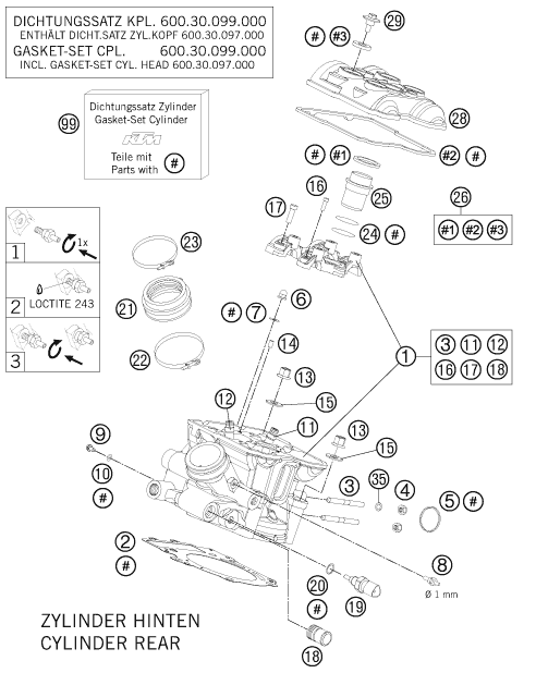Sprängskiss: Cylinder Head Rear – KTM 990 Supermoto R 2011