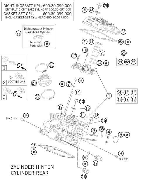 Sprängskiss: Cylinder Head Rear – KTM 990 SUPERM. T BLACK ABS 2011