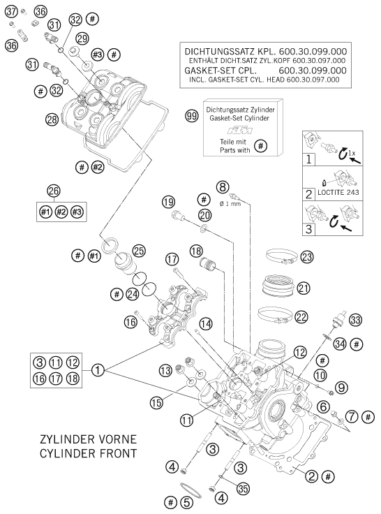 Sprängskiss: Cylinder Head Front – KTM 990 Supermoto R 2011