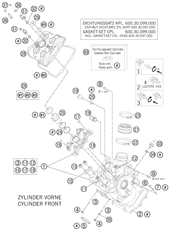 Sprängskiss: Cylinder Head Front – KTM 990 SUPERM. T BLACK ABS 2011