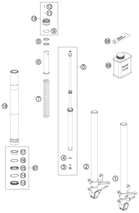 Sprängskiss: Front Fork Disassembled – KTM 1190 RC8 R BLACK 2011