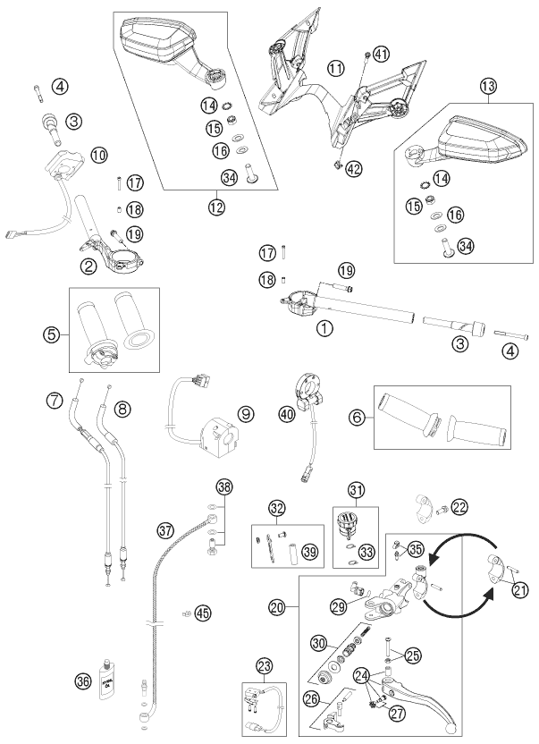 Sprängskiss: Handlebar, Controls – KTM 1190 RC8 R BLACK 2011