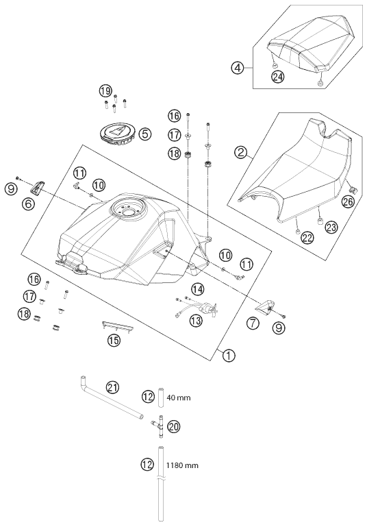 Sprängskiss: Tank, Seat – KTM 1190 RC8 R BLACK 2011