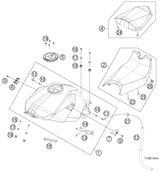 Sprängskiss: Tank, Seat – KTM 1190 RC8 R WHITE 2014
