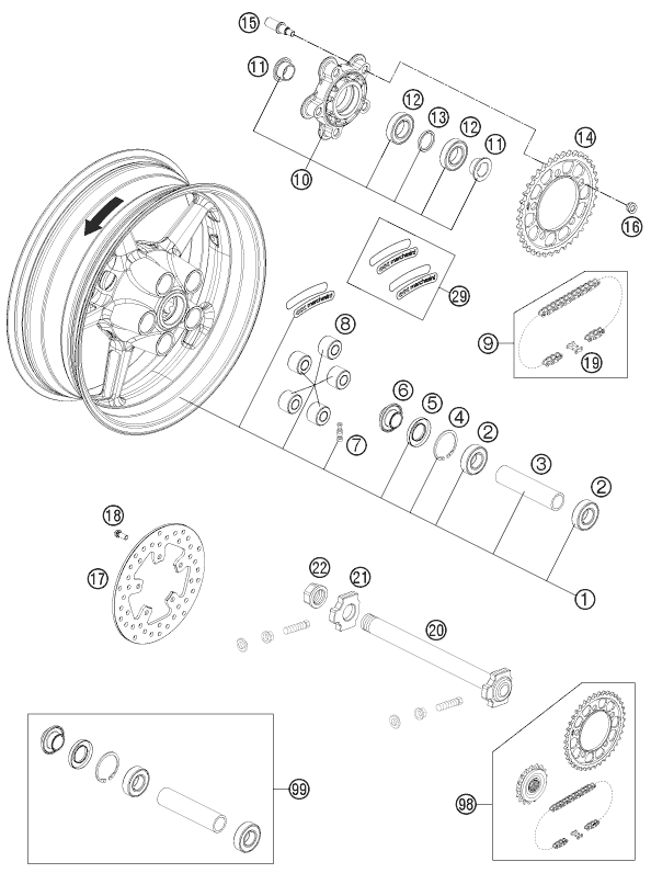Sprängskiss: Rear Wheel – KTM 1190 RC8 R BLACK 2011