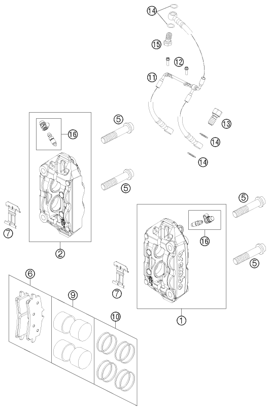 Sprängskiss: Front Brake Caliper – KTM 1190 RC8 R BLACK 2011