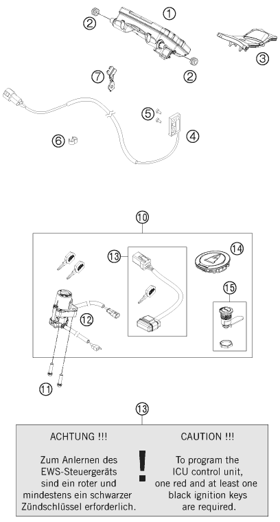 Sprängskiss: Instruments / Lock System – KTM 1190 RC8 R BLACK 2011