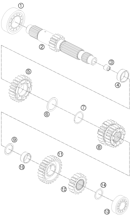 Sprängskiss: Transmission I - Main Shaft – KTM 1190 RC8 R BLACK 2011