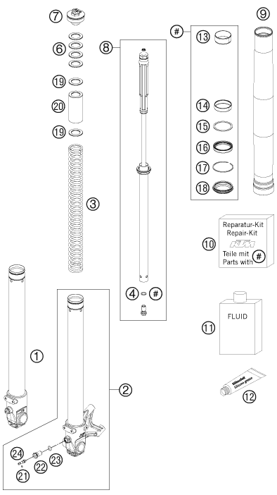 Sprängskiss: Front Fork Disassembled – KTM 690 DUKE R 2011