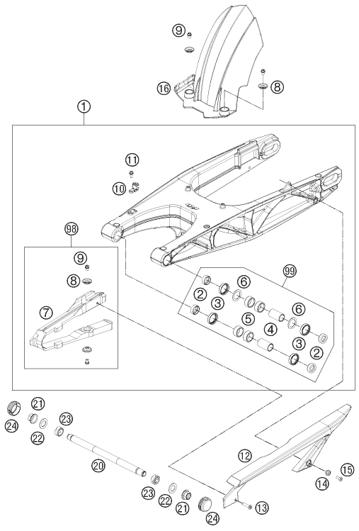 Sprängskiss: Swing Arm – KTM 690 DUKE R 2011