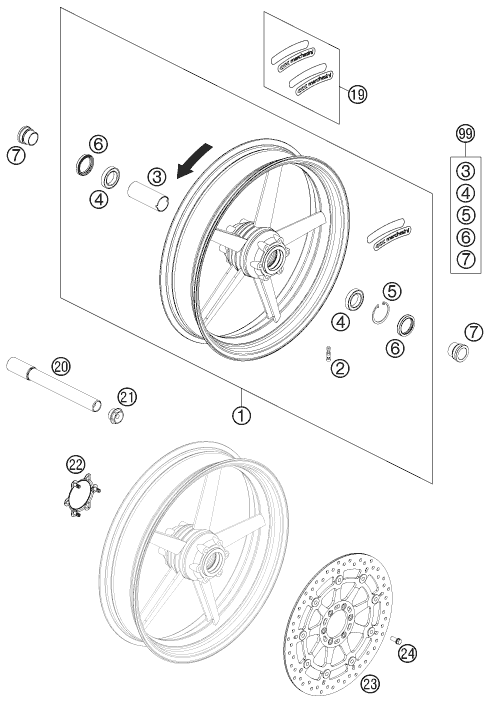 Sprängskiss: Front Wheel – KTM 690 DUKE R 2011
