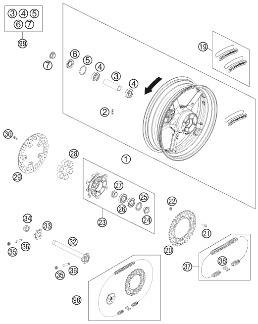 Sprängskiss: Rear Wheel – KTM 690 DUKE R 2011