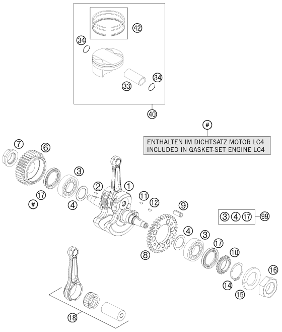 Sprängskiss: Crankshaft, Piston – KTM 690 DUKE BLACK 2011