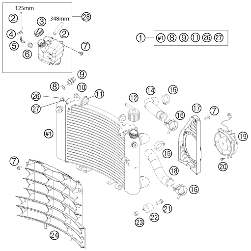 Sprängskiss: Cooling System – KTM 690 DUKE BLACK 2011