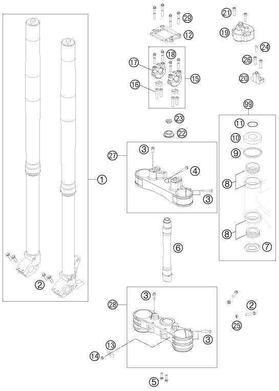 Sprängskiss: Front Fork, Triple Clamp – KTM 450 RALLY FACTORY REPLICA