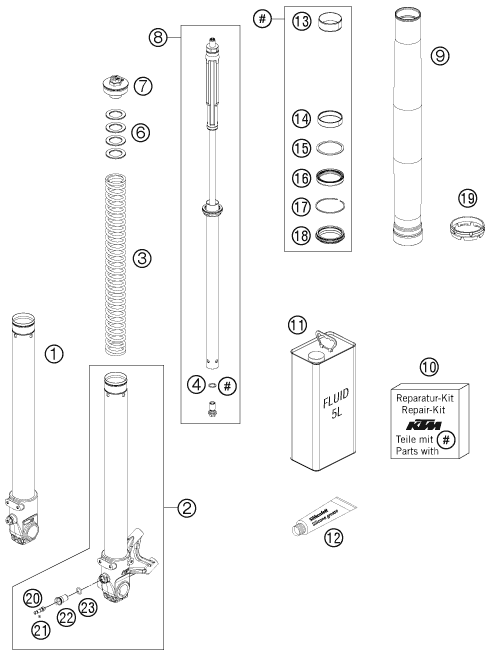 Sprängskiss: Front Fork Disassembled – KTM 690 SMC 2011