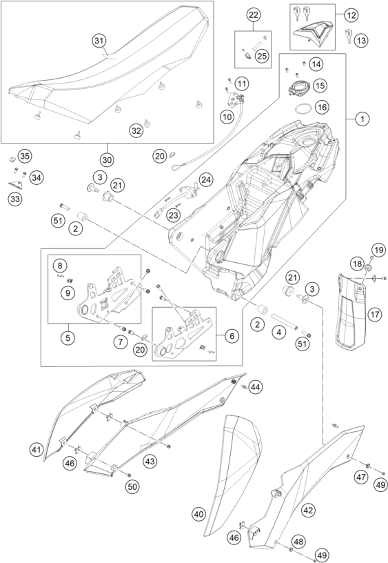 Sprängskiss: Tank, Seat – KTM 690 SMC 2011