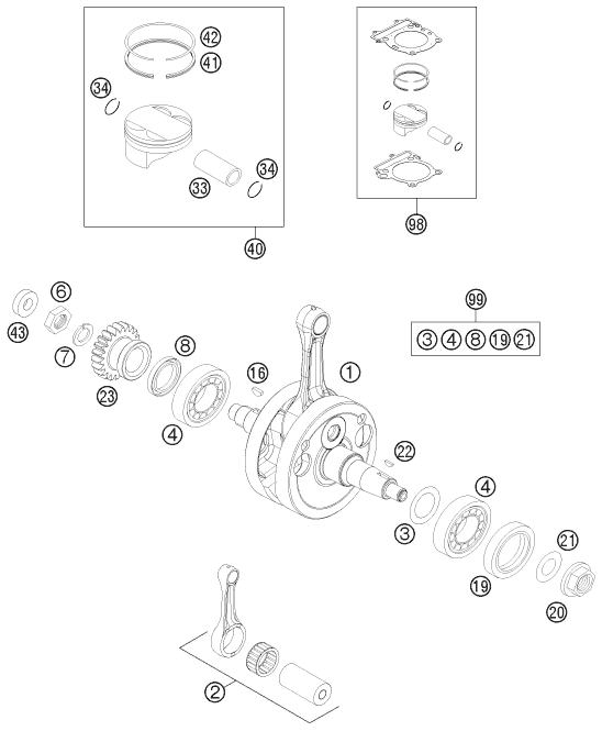Sprängskiss: Crankshaft, Piston – KTM 250 EXC-F 2011