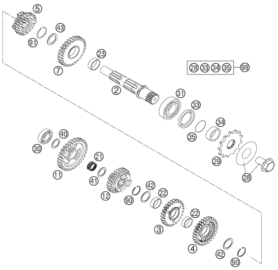 Sprängskiss: Transmission II - Countershaft – KTM 250 EXC-F 2011
