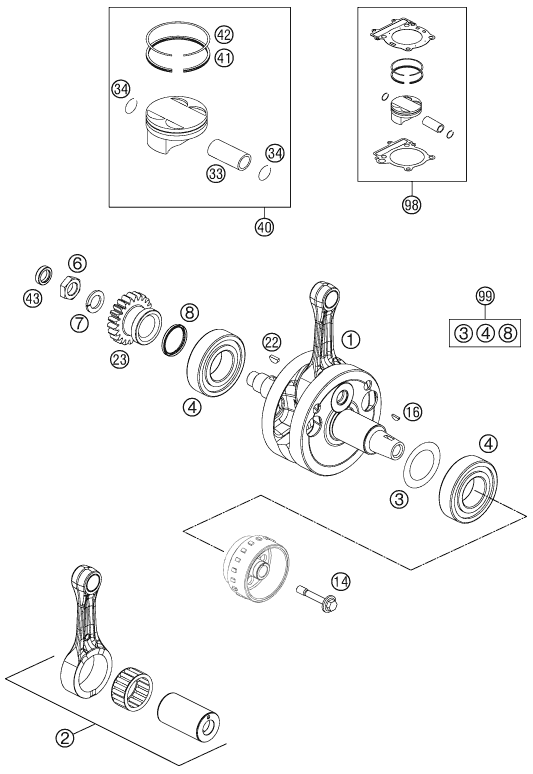 Sprängskiss: Crankshaft, Piston – KTM 250 XCF-W 2012