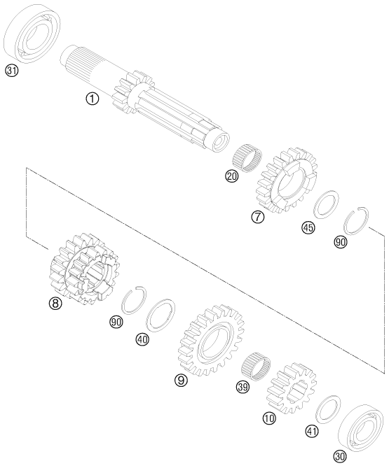 Sprängskiss: Transmission I - Main Shaft – KTM 250 XC-F 2011