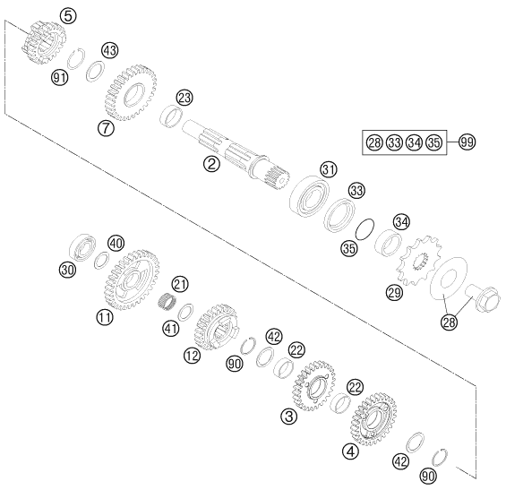 Sprängskiss: Transmission II - Countershaft – KTM 250 SX-F 2012