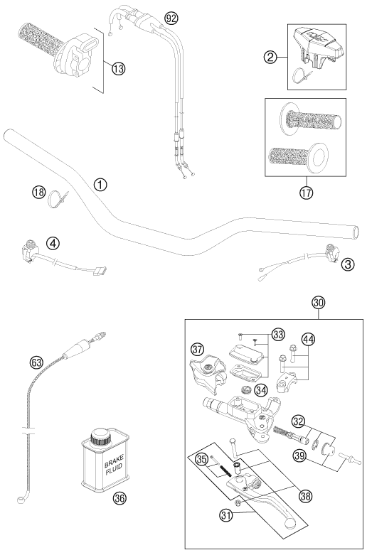 Sprängskiss: Handlebar, Controls – KTM 350 SX-F 2011