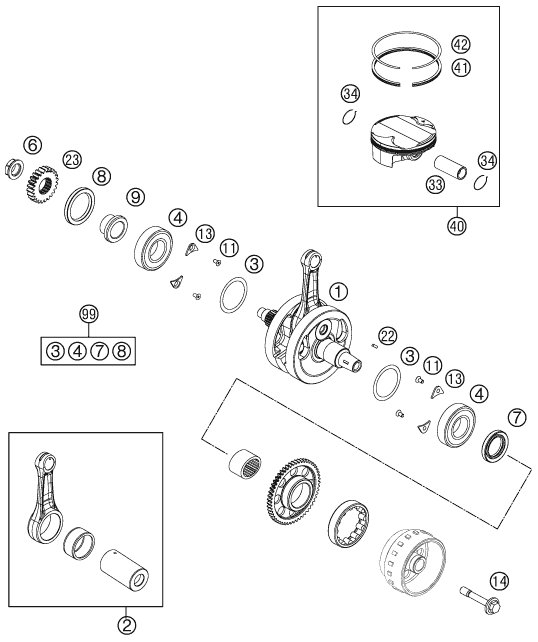 Sprängskiss: Crankshaft, Piston – KTM 350 XC-F 2011
