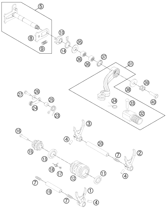 Sprängskiss: Shifting Mechanism – KTM 350 SX-F 2014