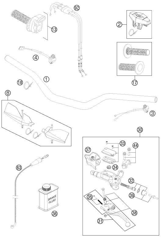 Sprängskiss: Handlebar, Controls – KTM 350 XC-F 2011