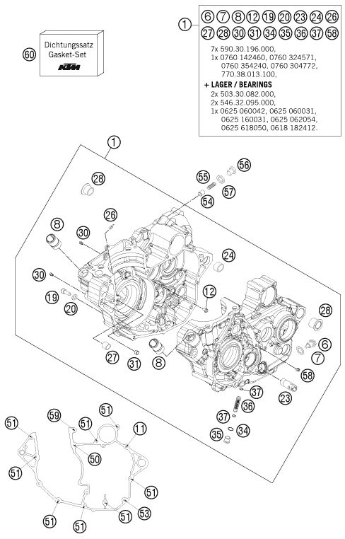 Sprängskiss: Engine Case – KTM 250 XC-F 2011