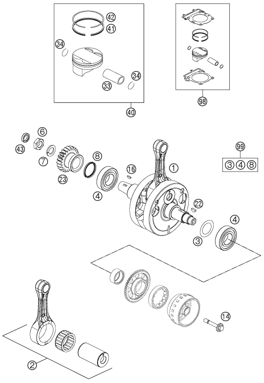 Sprängskiss: Crankshaft, Piston – KTM 250 XC-F 2011