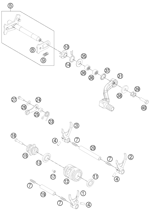 Sprängskiss: Shifting Mechanism – KTM 250 XC-F 2011