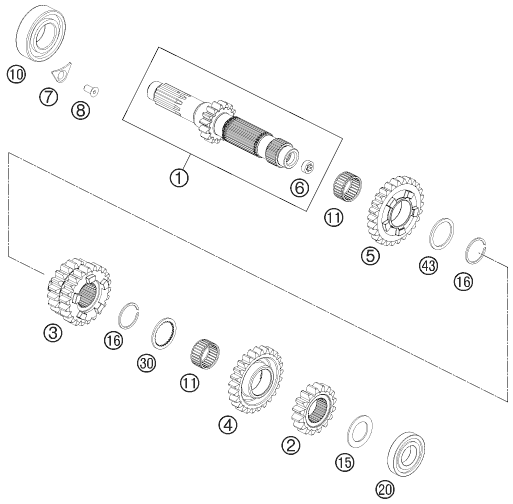 Sprängskiss: Transmission I - Main Shaft – KTM 350 XC-F 2014